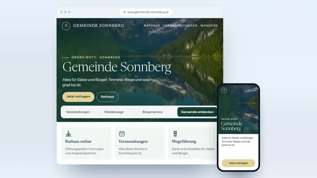 Beispielentwurf einer Gemeindewebsite mit Telefonansicht