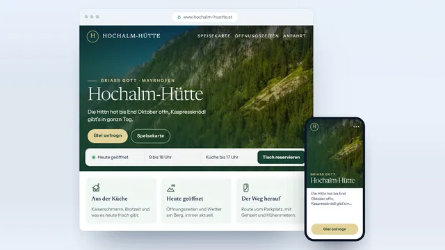 Beispielentwurf einer Hüttenwebsite auf Tirolerisch