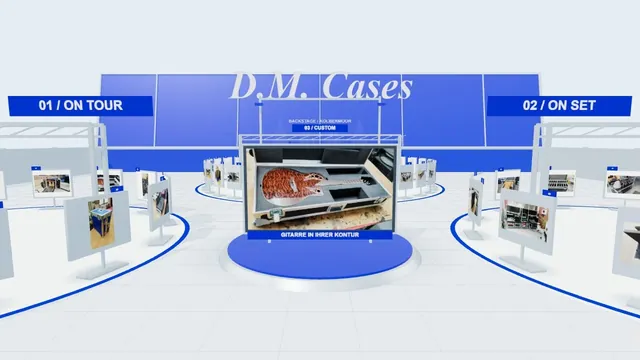 Website von D.M. Cases mit begehbarer 3D-Halle